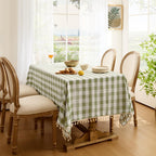 Gingham Rectangle Tablecloth with Tassel, Sage Green, 55" x 84"