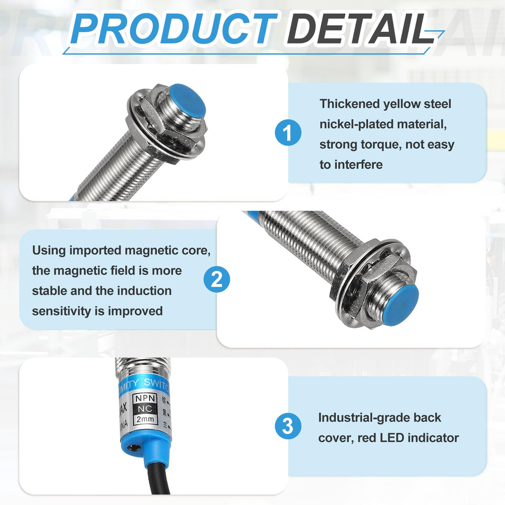 MECCANIXITY Inductive Proximity Sensor, NPN NC M12 2mm Approach Sensor