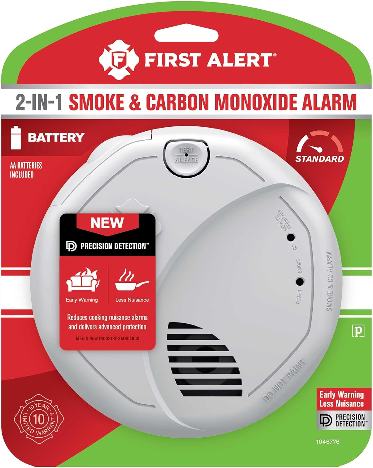 Combination Smoke & Carbon Monoxide Alarm, Battery Operated Detector with Test & Silence Button, SMCO100, 1-Pack,White