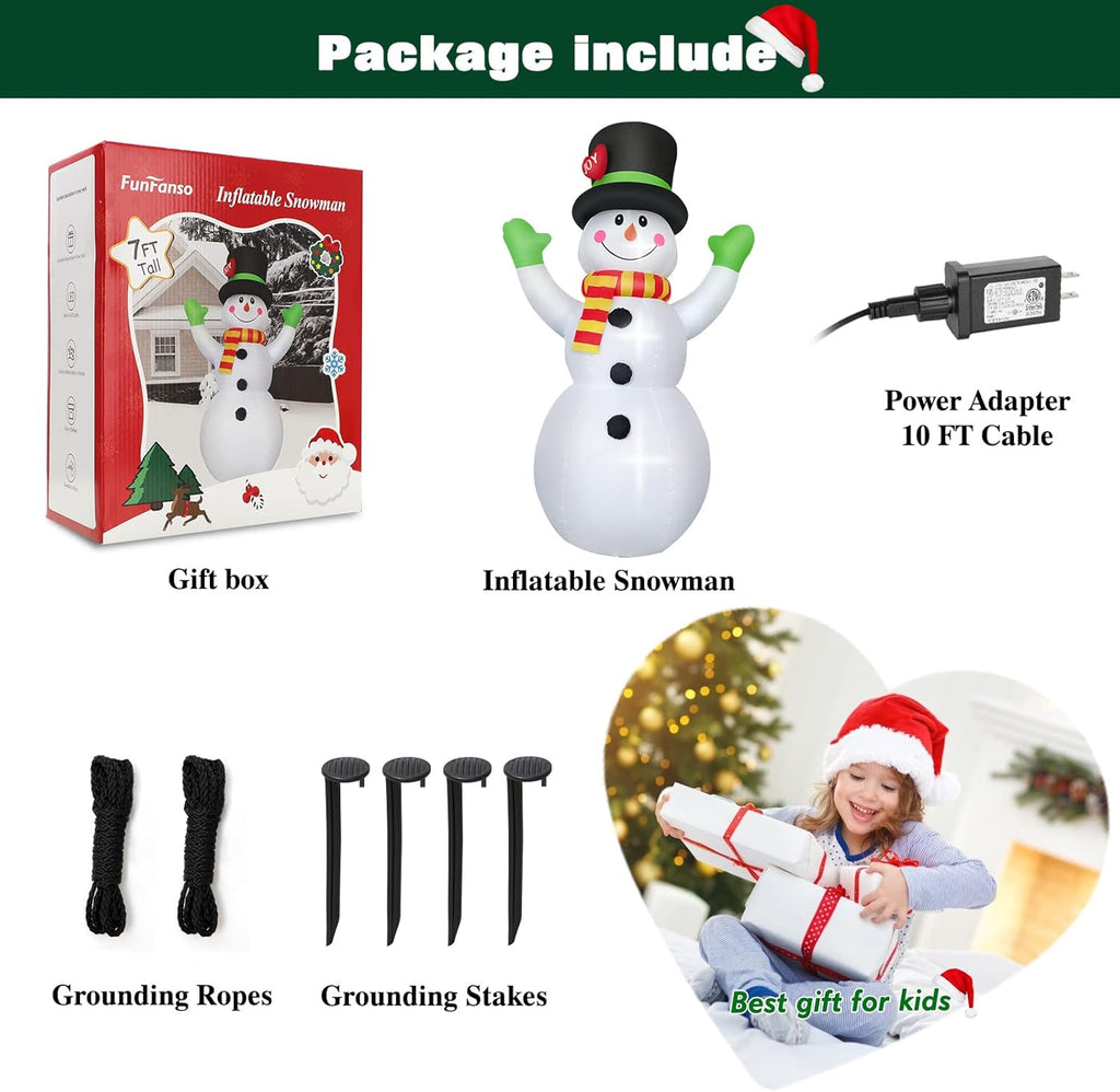 7 FT Christmas Inflatables Snowman Outdoor Decorations, Giant Blow up Snow Man Yard Decor Built-in Bright LED Light