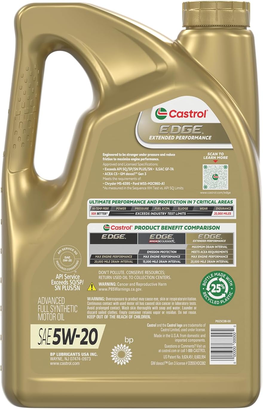 Castrol EDGE Extended Performance 5W-20 Advanced Full Syn Motor Oil 5 Qt