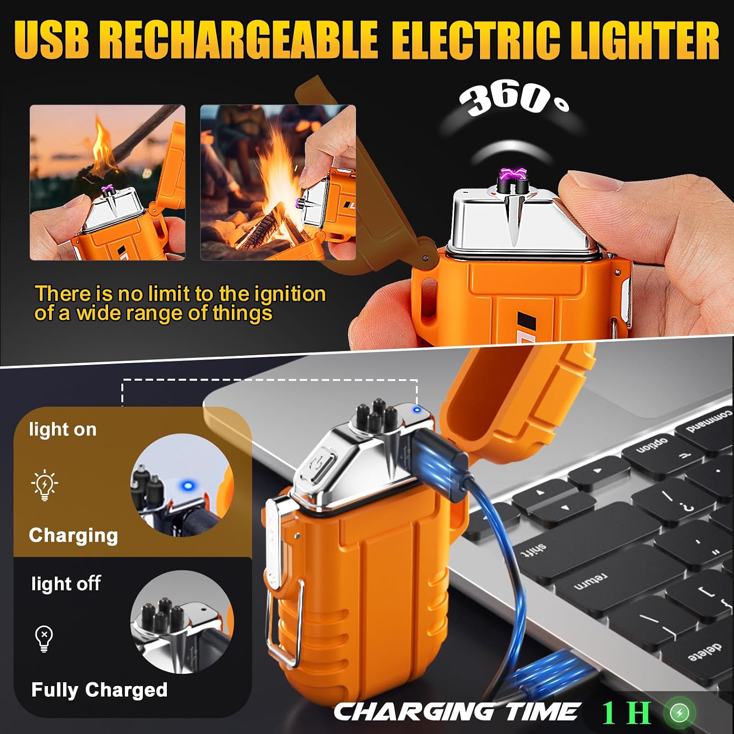 Electric Plasma Lighter, Torch Lighter, 2 Pack Outdoor Waterproof Matches | A Rechargeable Dual Arc lighter + A
