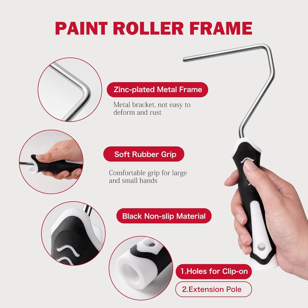 11-Piece Foam Paint Roller Kit, 4-Inch Roller with Ergonomic Handle, Magnetic Paint Tray & Liners, High-Density Foam