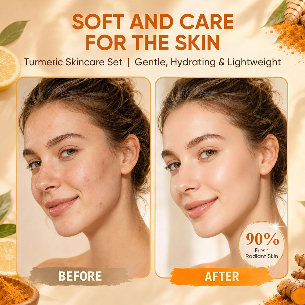 Turmeric Wash and Care 3 Pcs Set: Turmeric Face Wash, Toner & Face Cream | Turmeric Foaming Facial Cleanser for Face