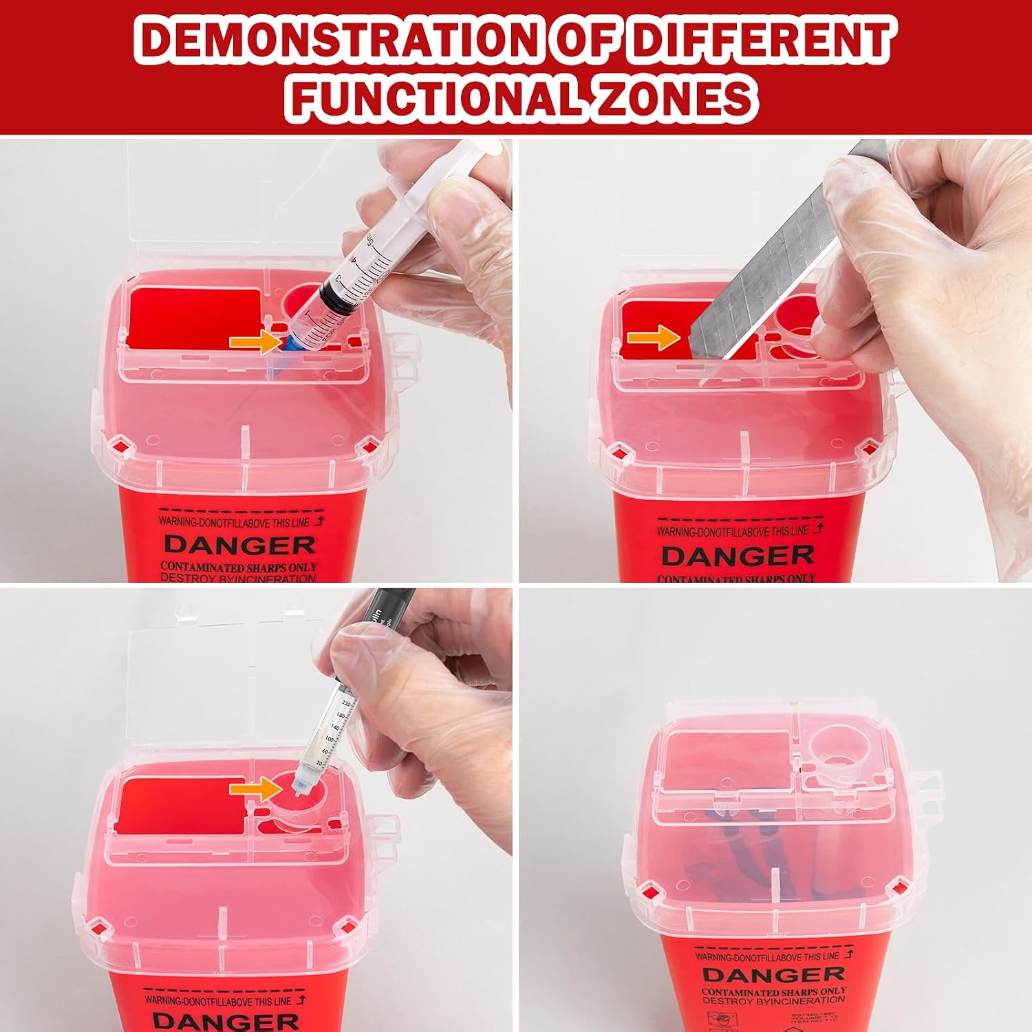 1 Quart (3-Pack) Red Sharps Containers, Needle Disposal for Home Use | Portable Travel Sharps Storage, Professional