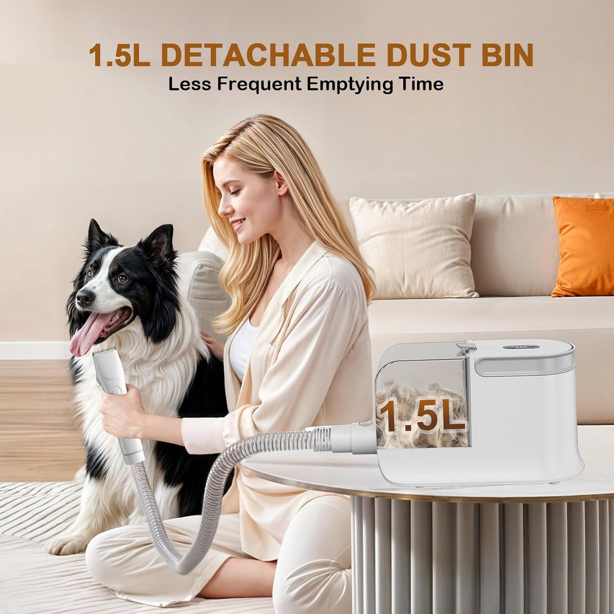 Dog Grooming Vacuum, Dog Grooming Kit, 3 Suction Modes Dog Brush Vacuum with 5 Pet Grooming Tools (Oyster White)