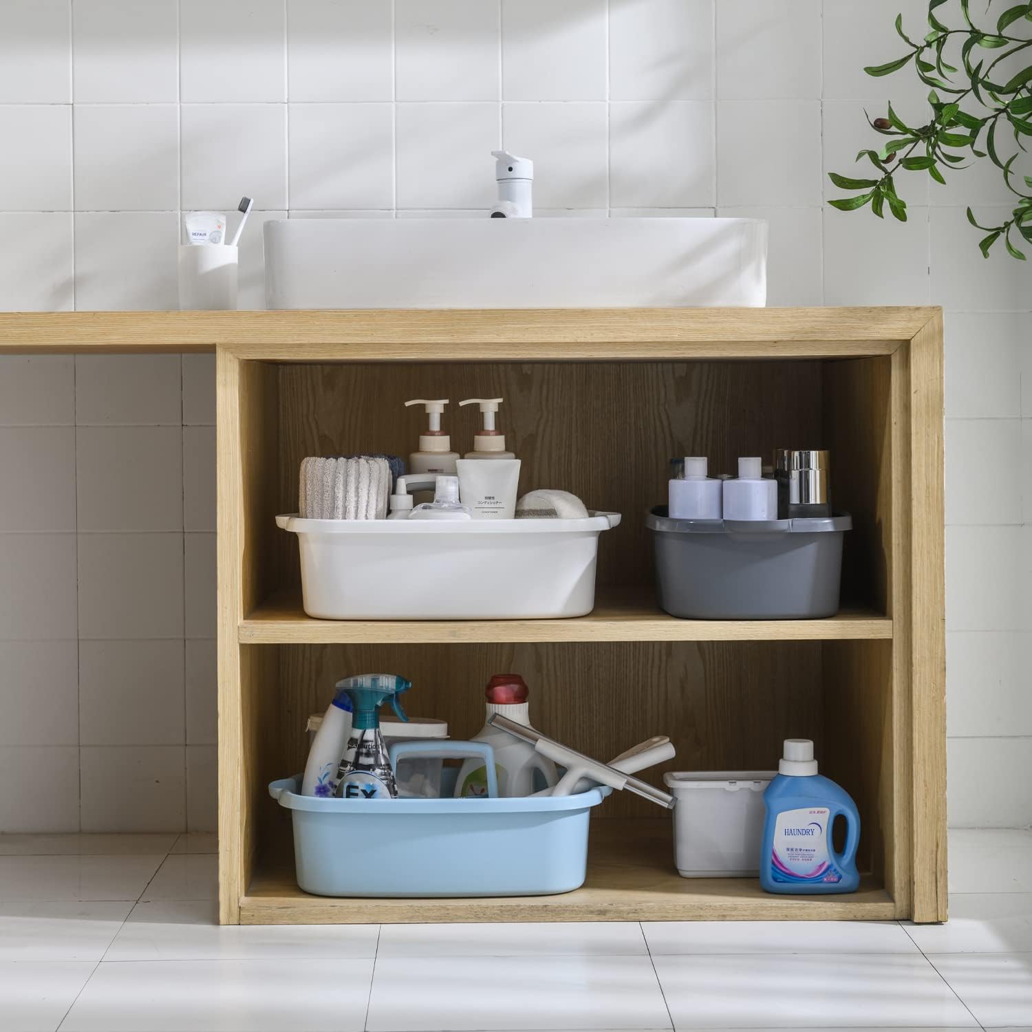Large Cleaning Caddy with Handle, Tool Storage Basket Organizer, Sturdy Pail Bucket Organizer, Household Bucket for