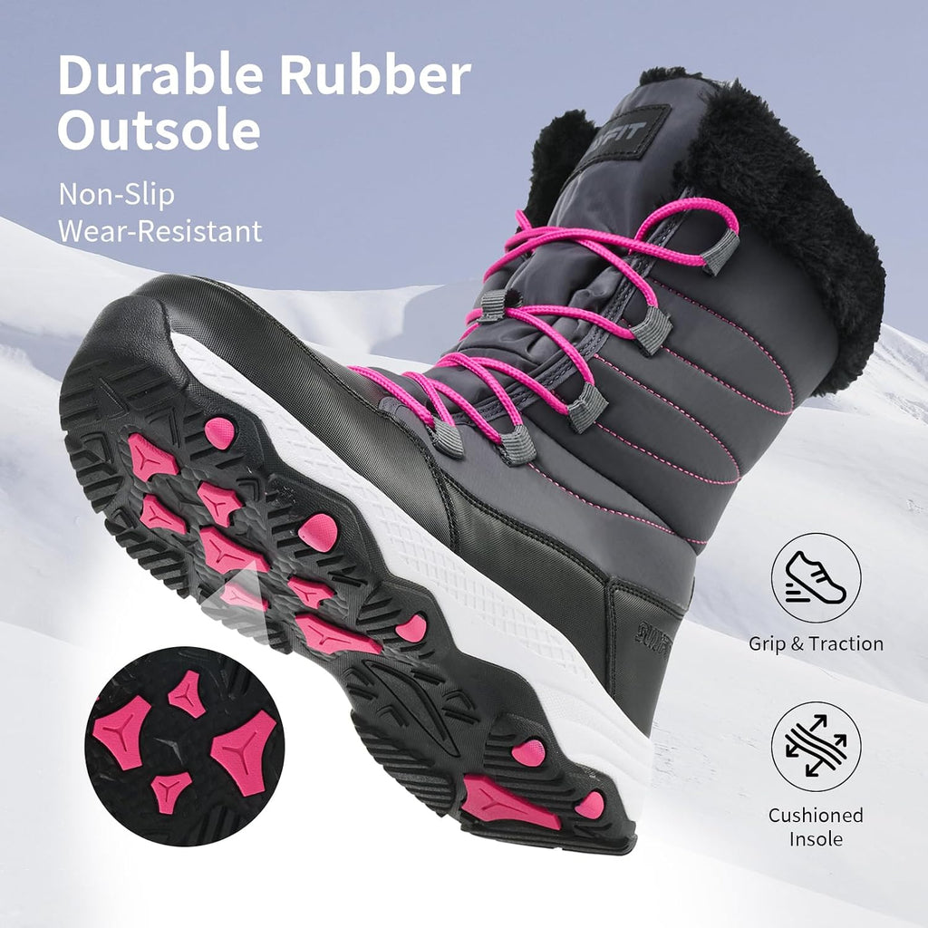 Snow Boots for Women Waterproof Mid-Calf Booties Winter Hiking Boot Durable Warm Fur Lined Boot Non-Slip Warm