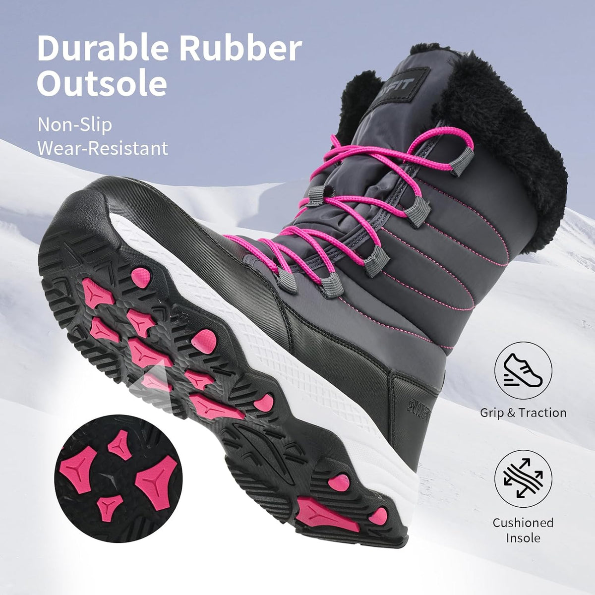 Snow Boots for Women Waterproof Mid-Calf Booties Winter Hiking Boot Durable Warm Fur Lined Boot Non-Slip Warm