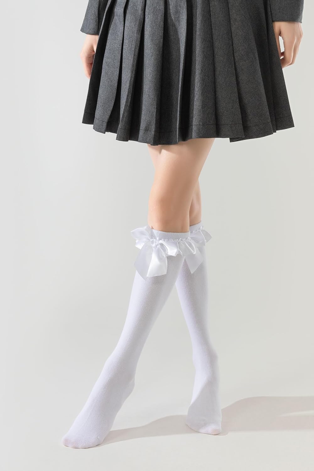 Lace Ruffle Bow Knee High Socks for Women Girls Soft Cotton Calf Dress Socks