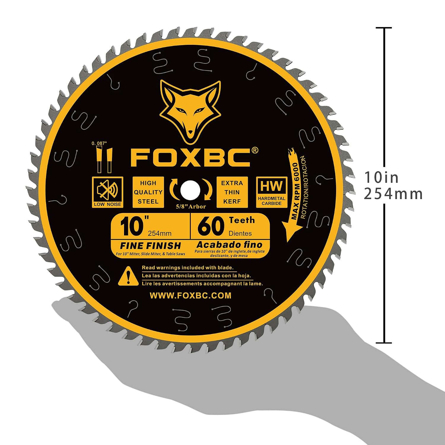 10 Inch Thin Kerf Fine Finish Crosscut Table Saw Blade, 60-Tooth ATB, with 5/8-Inch Arbor