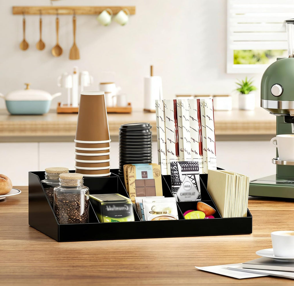 Coffee Condiment Organizer Holder 10-Compartment Black