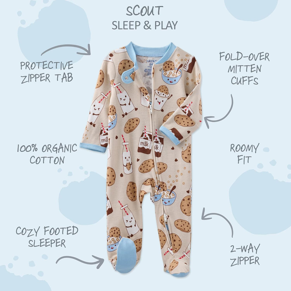 Scout Sleep & Play 100% Organic Cotton Footed Zip Front PJs