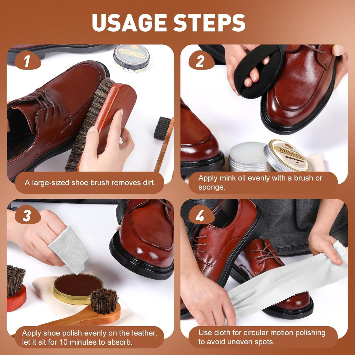 16PCS Leather Shoe Polish Kit,Shoe Shine Kit with Black/Brown Shoe Polish,Shoe Bruhses for Leather Boot Care and