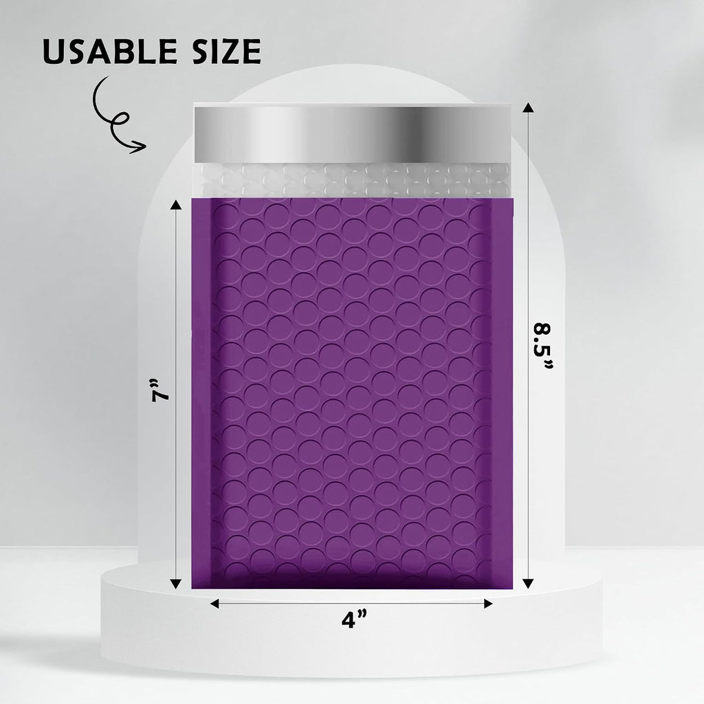 Purple Poly Bubble Mailers 4x8 50 Pack Usable 4x7