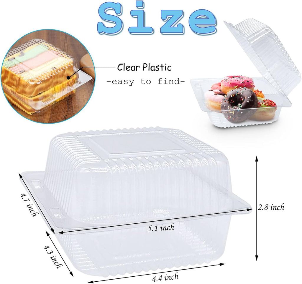 100 Pack Clear Plastic Take Out Container,Square Hinged Food Container,Dessert Clamshell Containers with Lids for