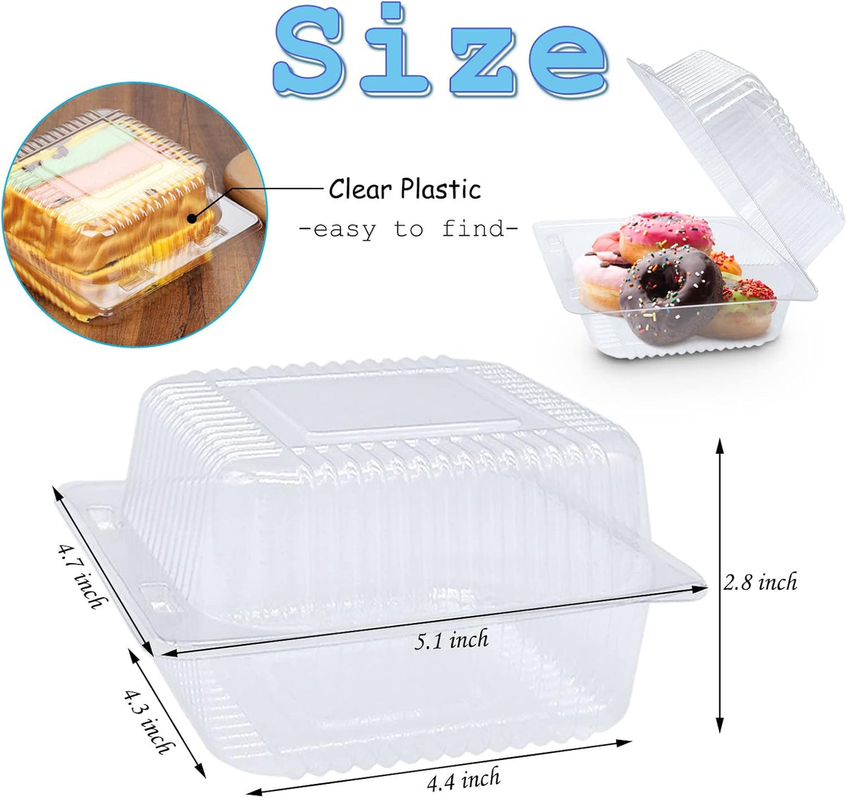 100 Pack Clear Plastic Take Out Container,Square Hinged Food Container,Dessert Clamshell Containers with Lids for