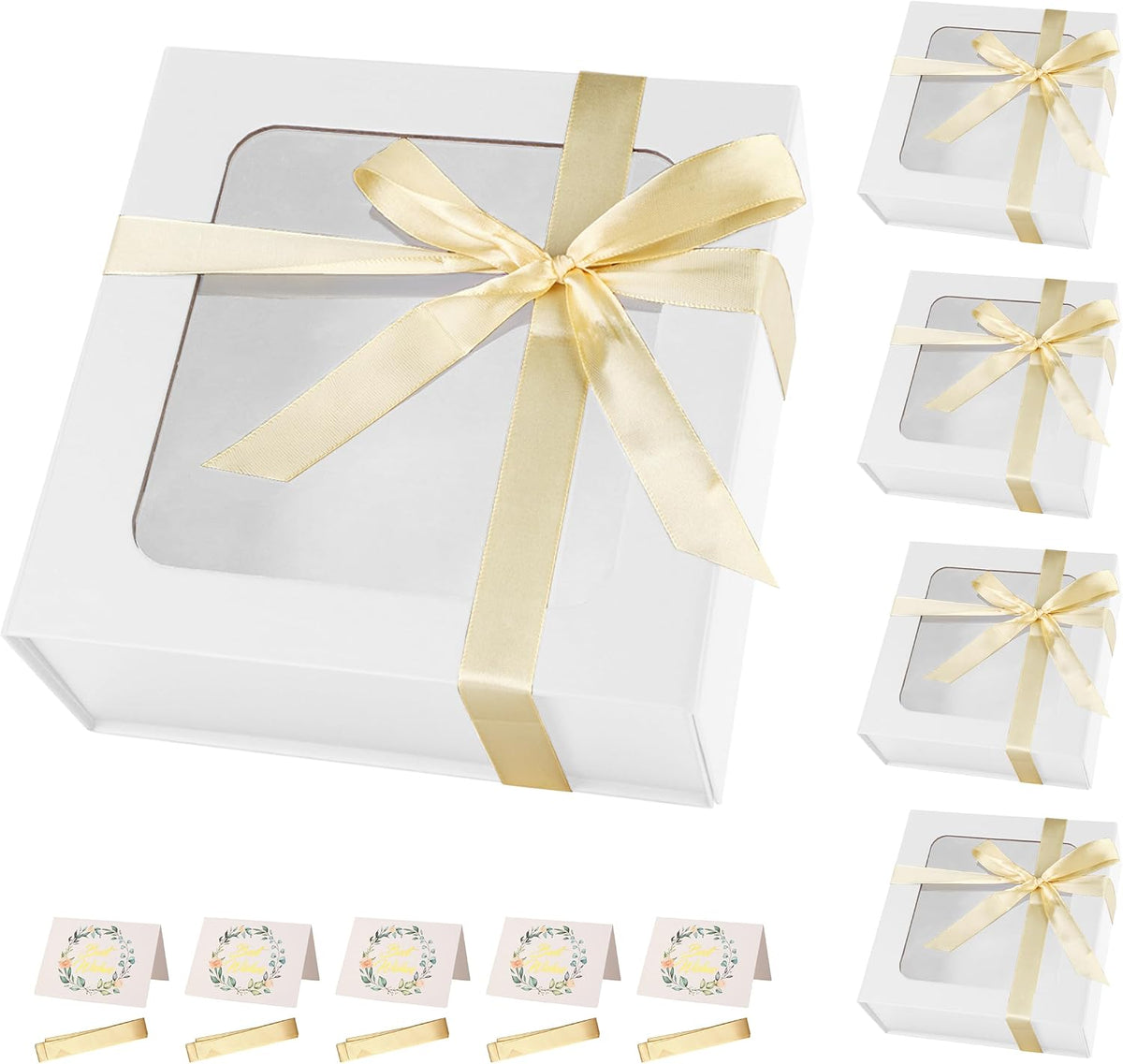 White Gift Boxes with Window,7.5"x7.5"x3.1" Magnetic Closure Lid Gift Boxes