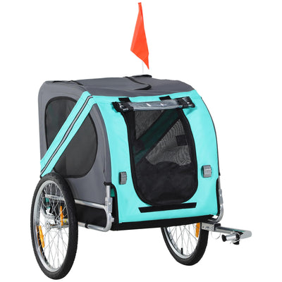 Dog Bike Trailer, Easy Folding Cart Frame, 20" Wheels, Green and Gray