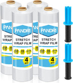 4 Pack Stretch Film with 2 Handles, 15" x 1200Ft Per Roll, 60 Gauge