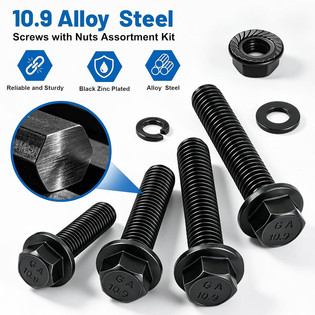 250PCS M8 Flange Hex Screws Nuts Assortment Kit, M8-1.25x16/20/25/30mm