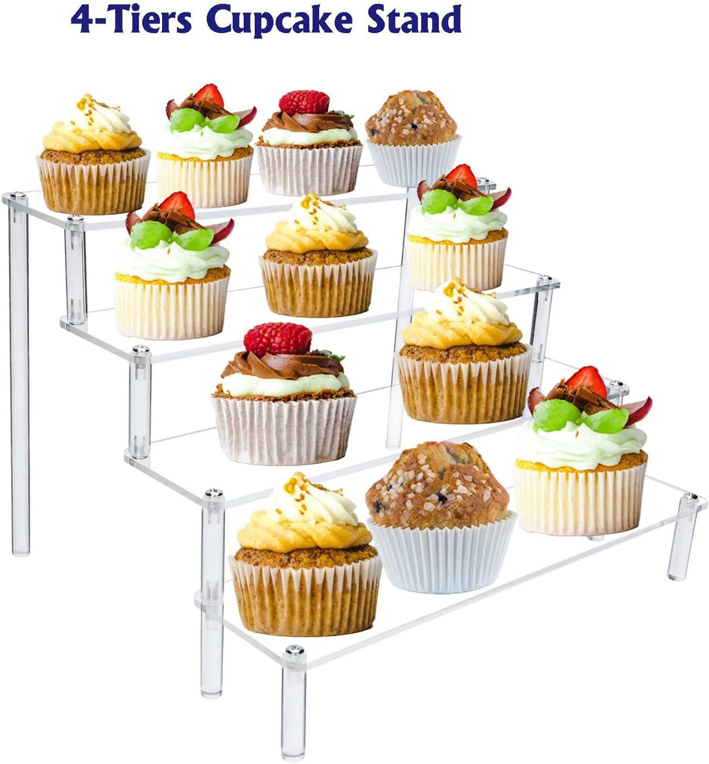 4 Tier Acrylic Display Riser, Clear Perfume Organizer Stand, Cupcake Stand Holder, Dessert Table Display Shelf, Skin