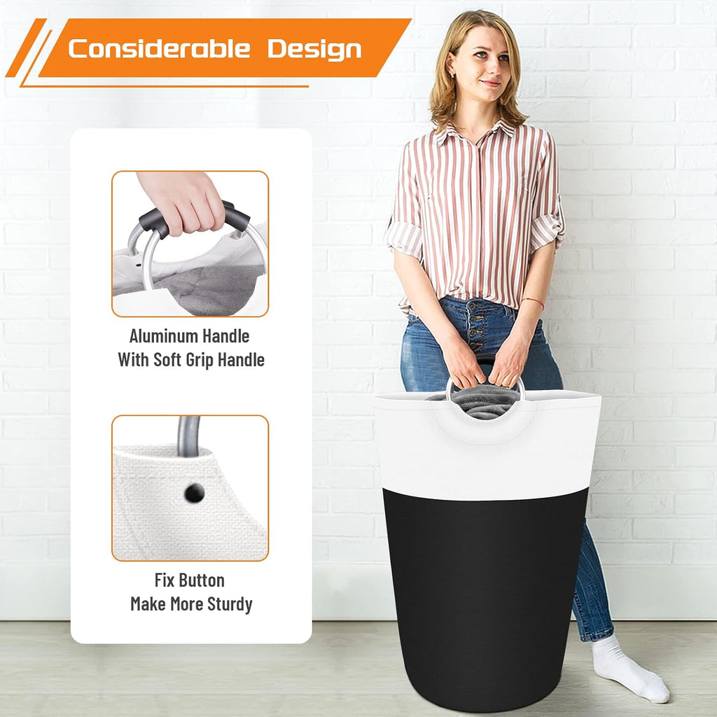 90L Laundry Basket, Freestanding Collapsible Hamper, Black | Collapsible Dirty Clothes Hamper, Foldable Laundry Bag