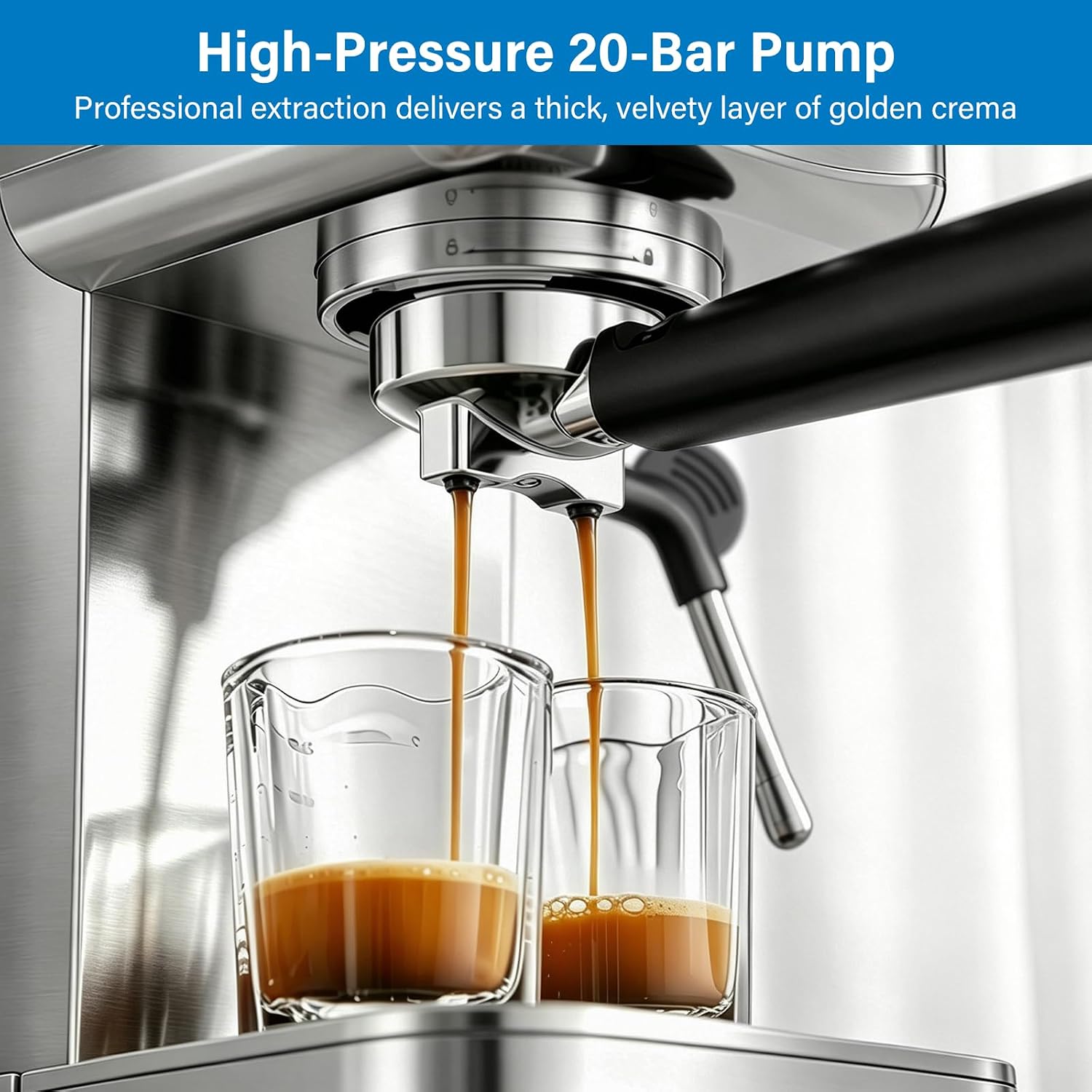 Cold Brew Espresso Maker with Steam Wand for Home & Office | Precise Pressure Gauge, 20 Bar Pump, 42 oz Water Tank