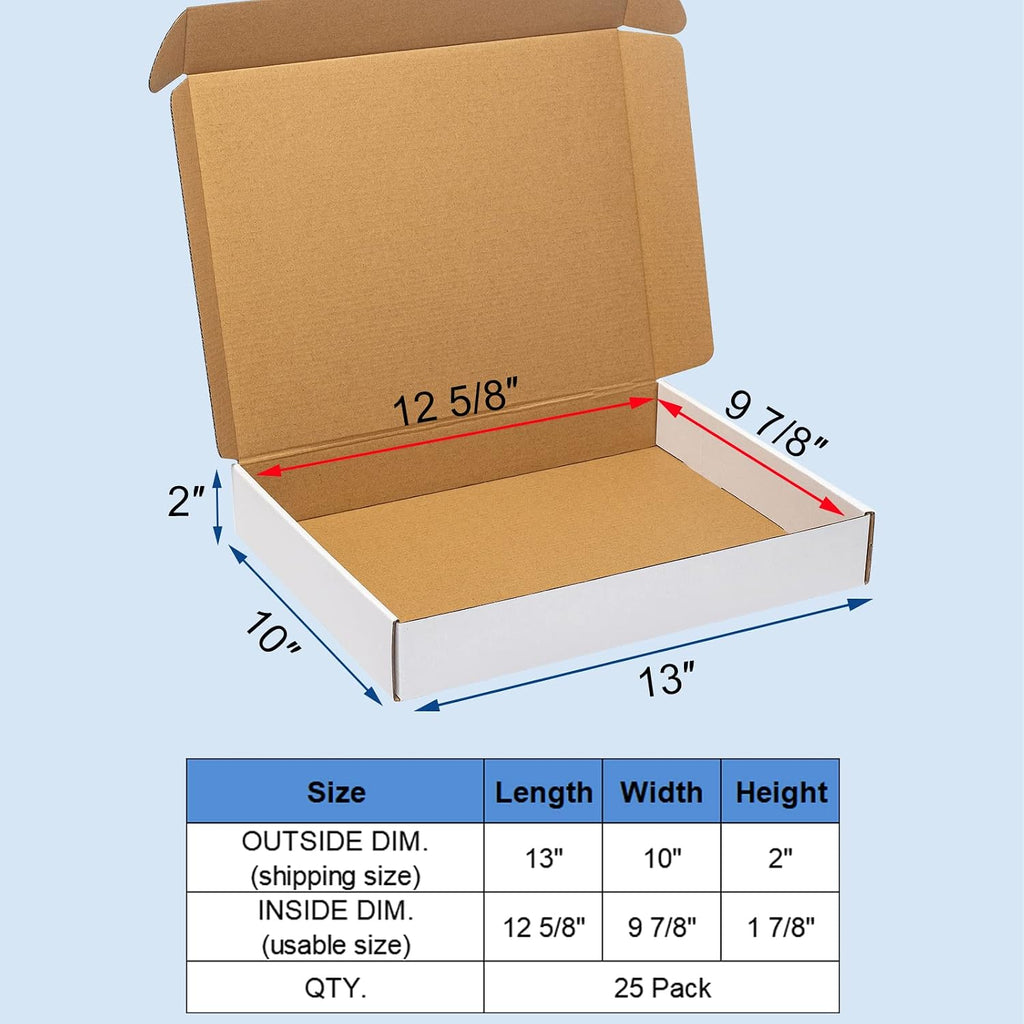 13x10x2 Inches Shipping Boxes 25 Pack Corrugated Cardboard White Box