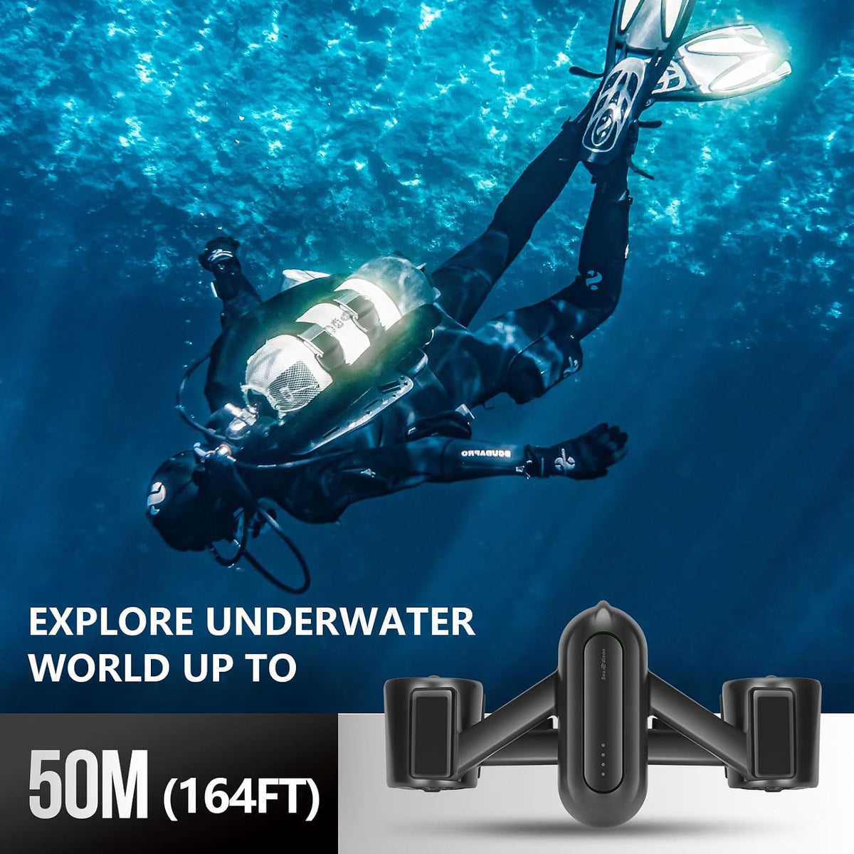 Underwater Scooter with Action Camera Mount, 45 Mins 26lbs Thrust 164ft Waterproof, Dual Motors Sea Scooter for Kids