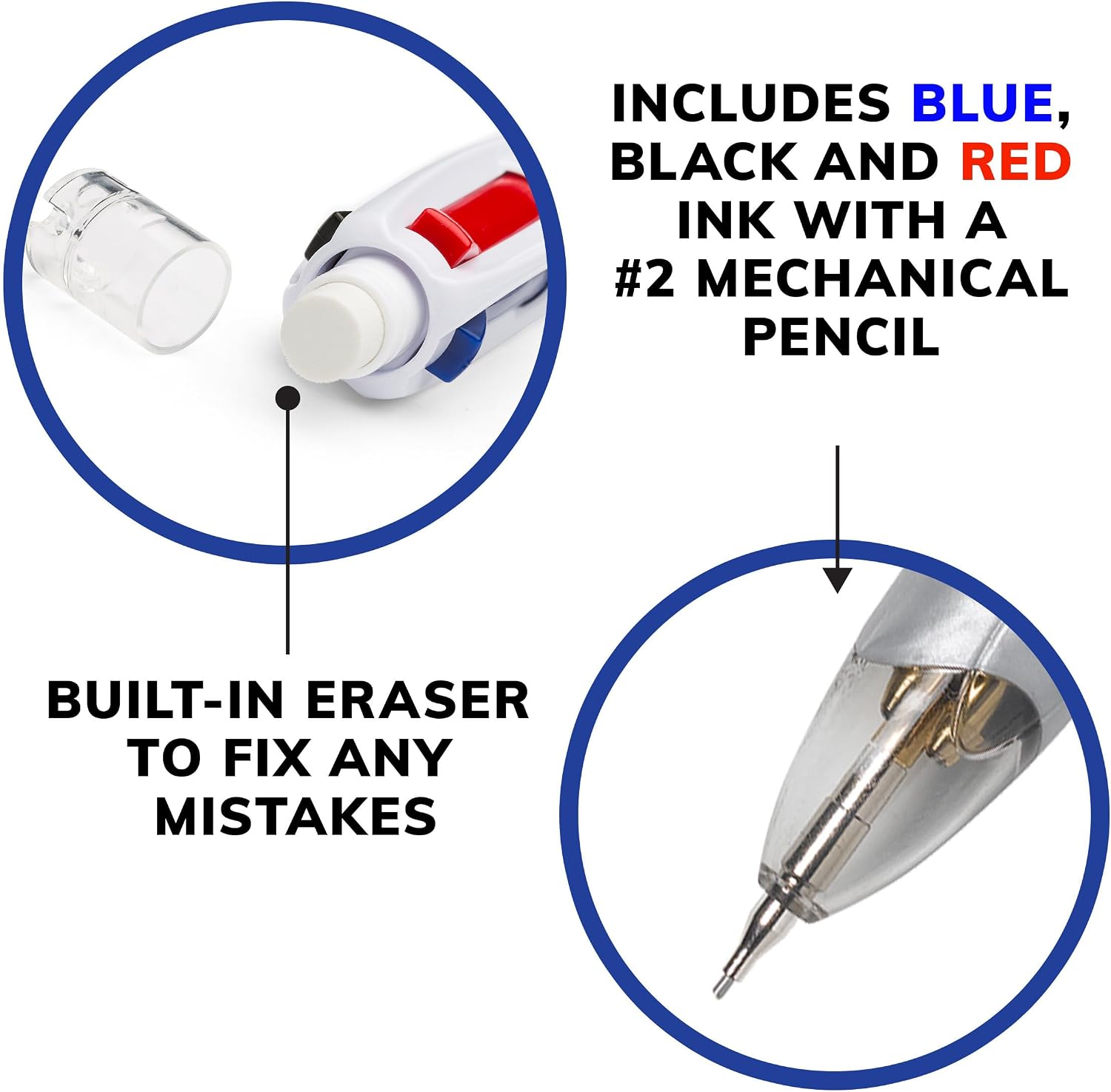 4-Color 3+1 Retractable Ballpoint Pen, 0.7 mm Pencil, 1 Count | Includes 1 Count of Pen and Pencil Combo, Assorted