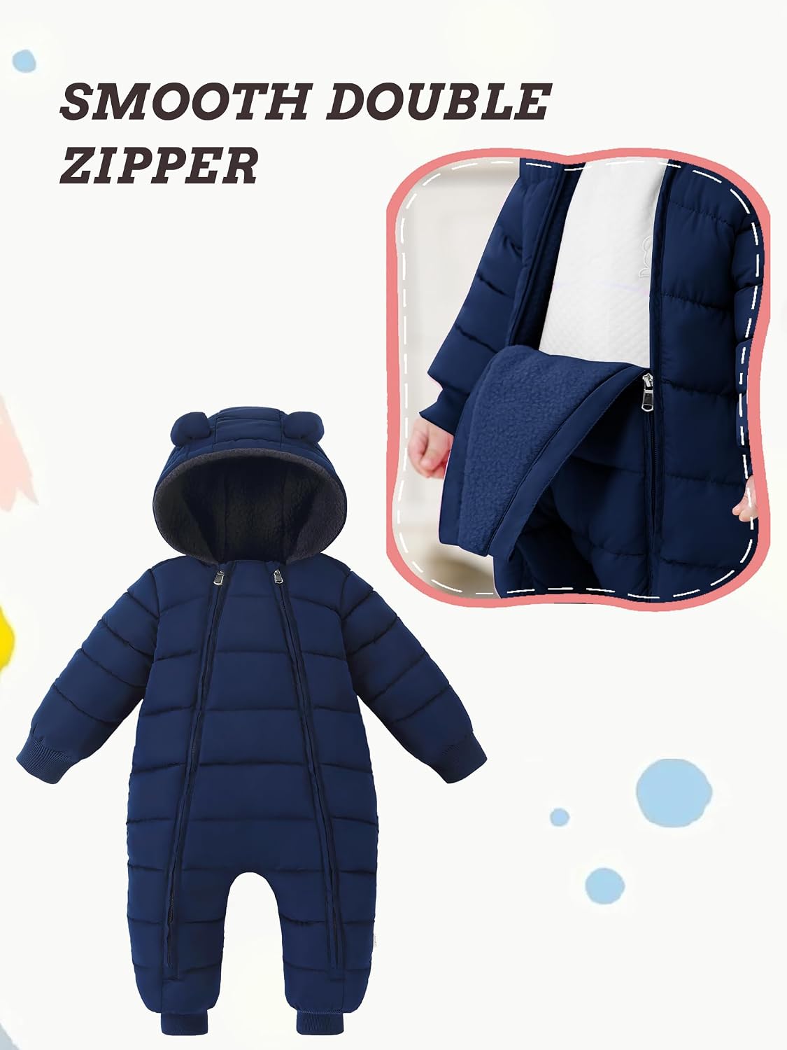 Baby Snowsuit Toddler Girl Clothes Cute Hooded Double Zipper Boys Winter Coat Unisex Romper for Infant