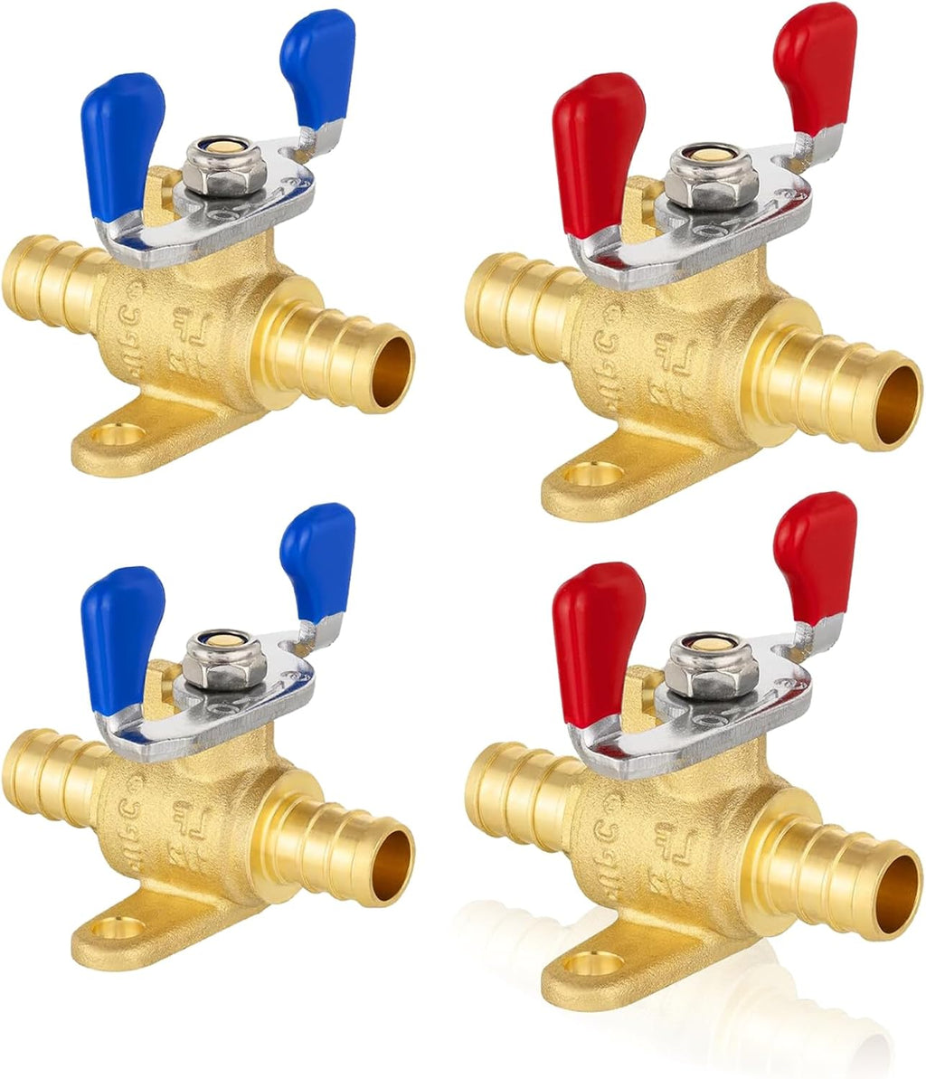 4Pack Seelink 1/2" PEX Drop Ear Ball Valve w/Butterfly Level(VALVE326-4)