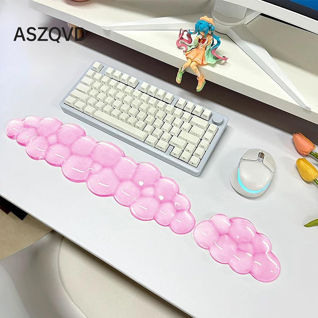 Mouse Pad with Wrist Rest, Soft Cloud Gel Keyboard Mouse Pad Set with Hand Wrist Support, Cute Non Slip Office Desk
