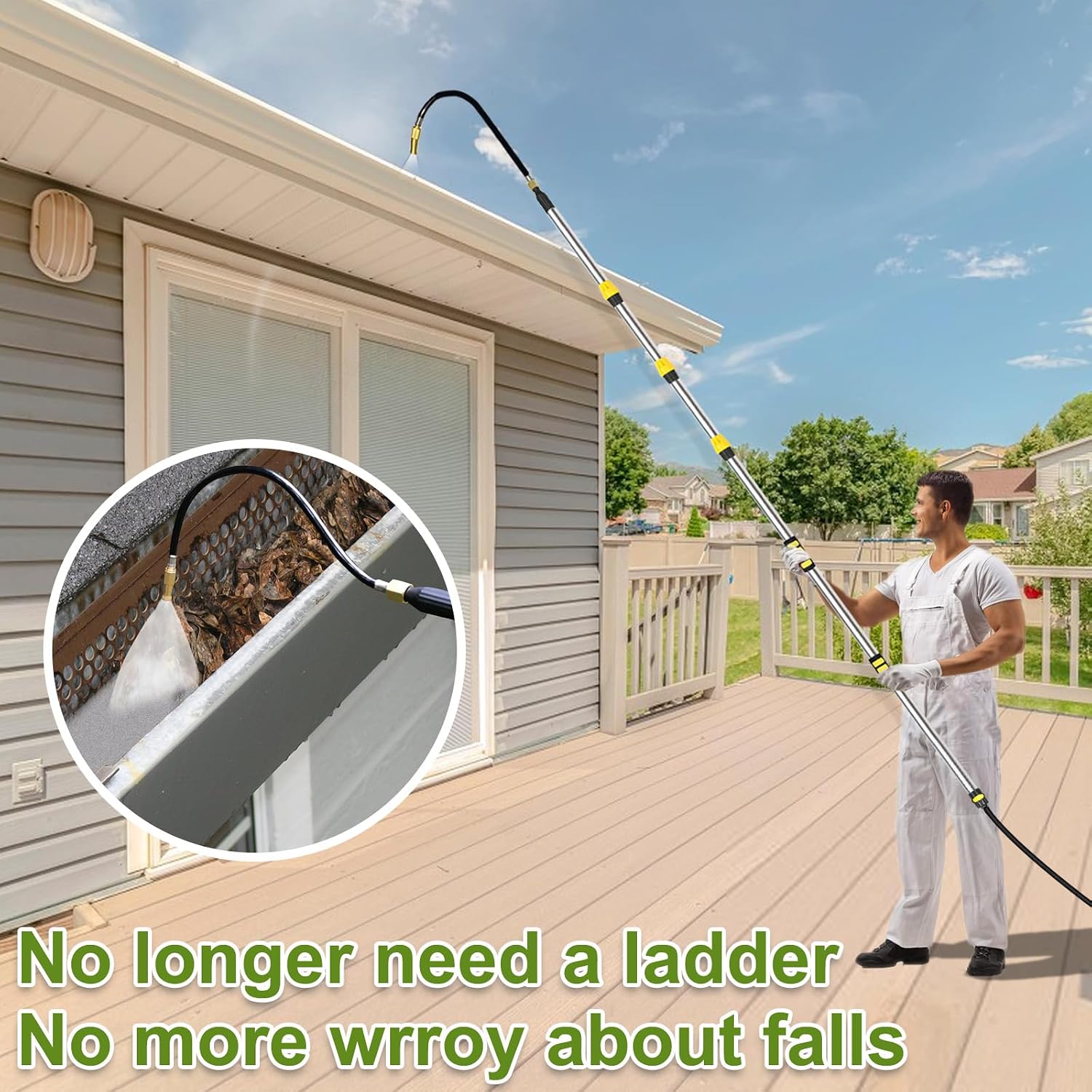 16FT(24FT Reach) Telescopic Gutter Cleaning Tools from the Ground, Long Reach Gutter Cleaner Wand with Hose