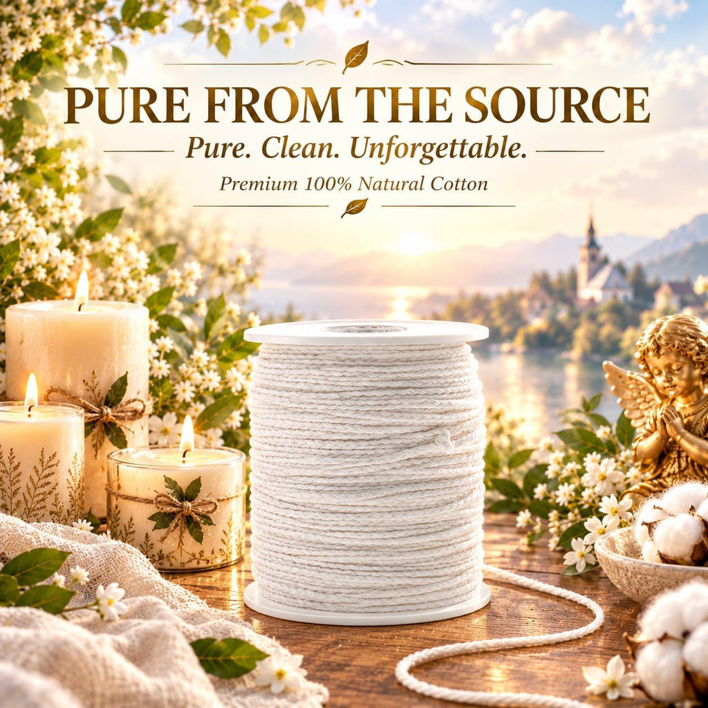 Cotton Candle Wicks Roll: 100% Natural 200 Feet Long Square Braided Candle-Making Wick String Thread Spool Smokeless