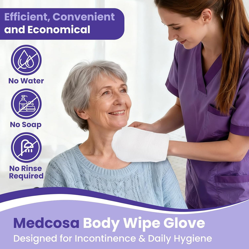 Adult Washcloths - Unique Disposable Body Wipes Shaped Like a Glove - Unscented, Premoistened Wet Wipes - 5 Pack (50