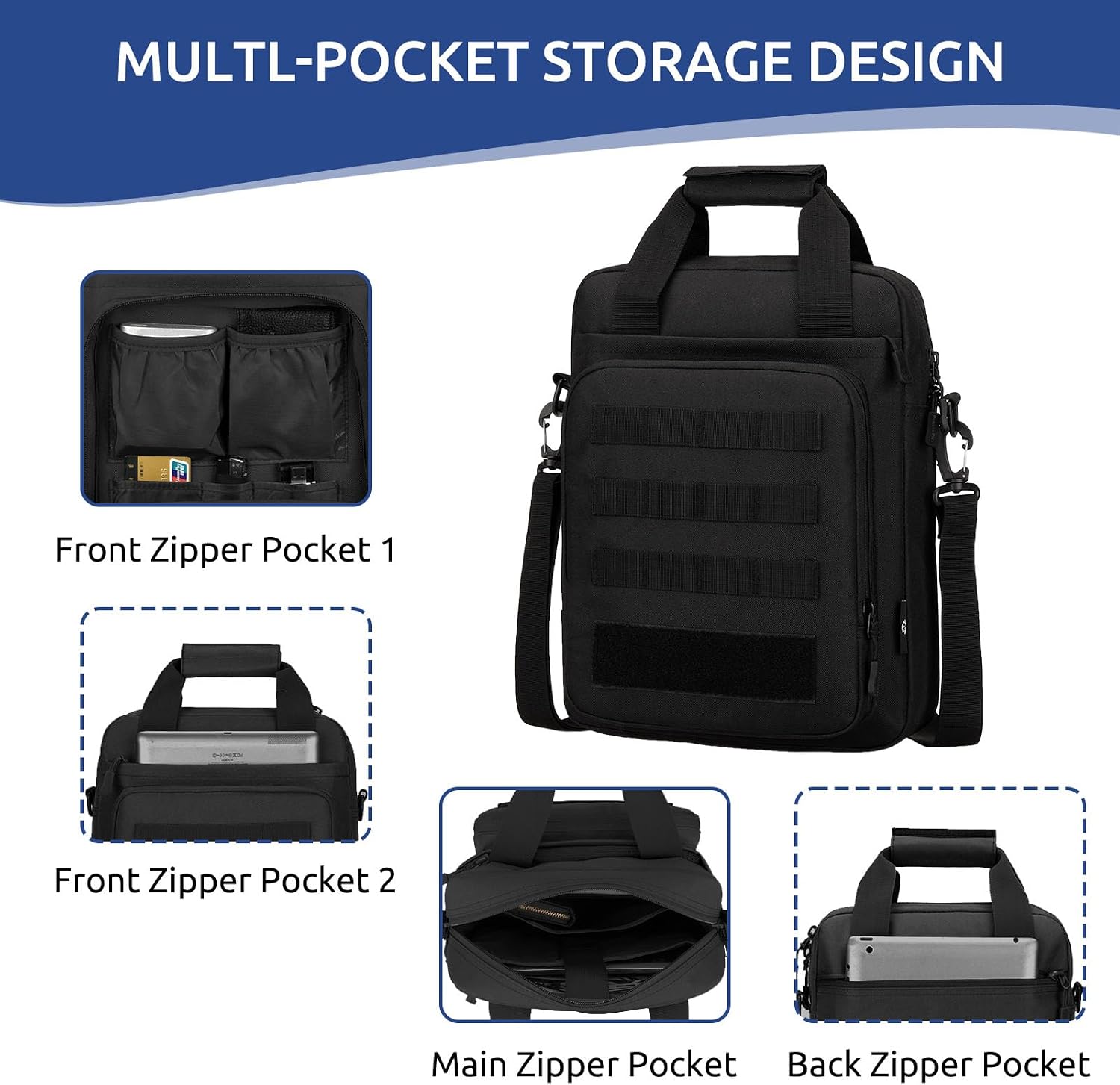 Tactical Messenger Bag, Tactical Briefcase Laptop Bag Heavy Duty MOLLE Shoulder Pack Handbag for Men(Patch Included)