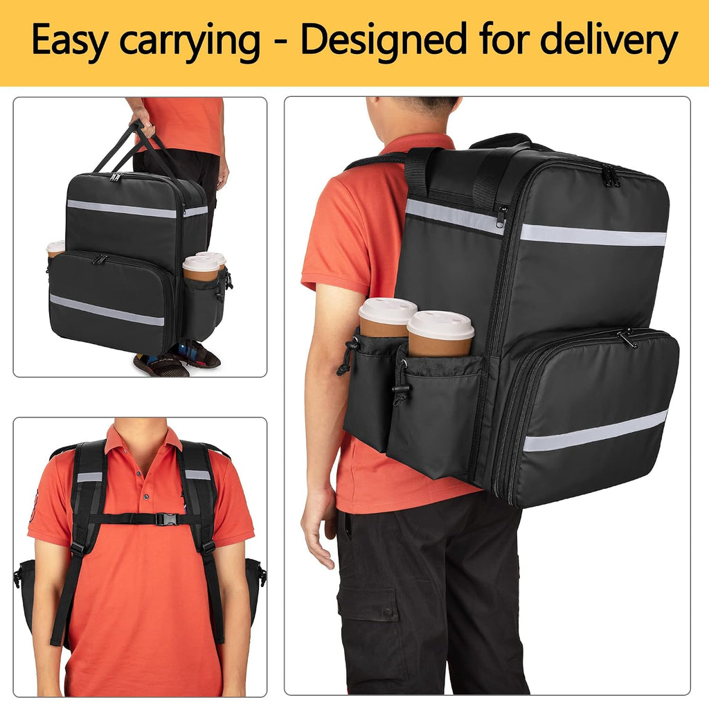 Expandable Food Delivery Backpack with 4 Cups Holder