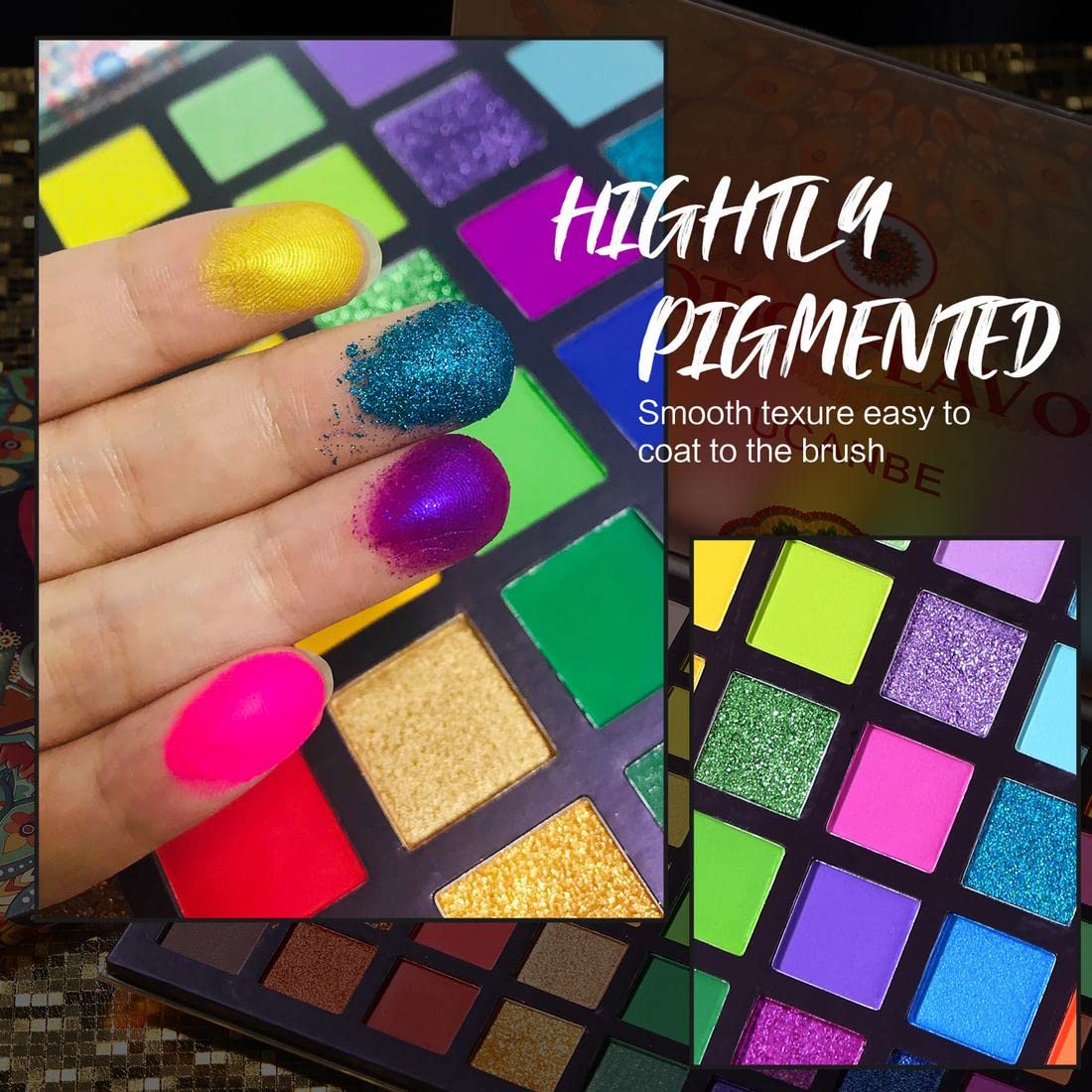 EXOTIC FLAVORS Neon Eyeshadow Makeup Palette - 48 Colorful High Pigmented - Rainbow Matte Shimmer Glitter Eye Shadow