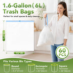 1.6 Gallon Small Drawstring Trash Bags Mini Garbage Bags 60 Counts