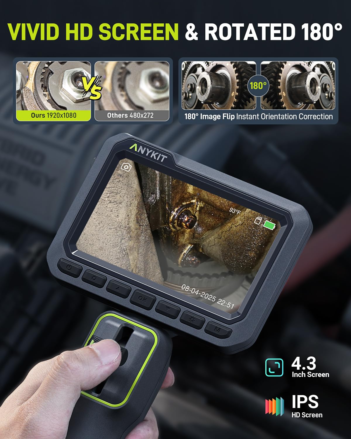 Anykit 210° Two-Way Articulating Borescope, 0.22in Slim Probe Endoscope
