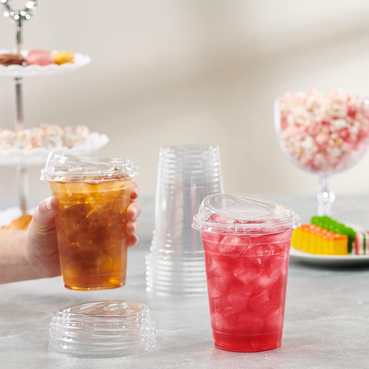 [100 Count] Crystal Clear Strawless PET Plastic Lids for 12, 16, 20 & 24 oz. Milkshake Cups - (Formerly Comfy Package)