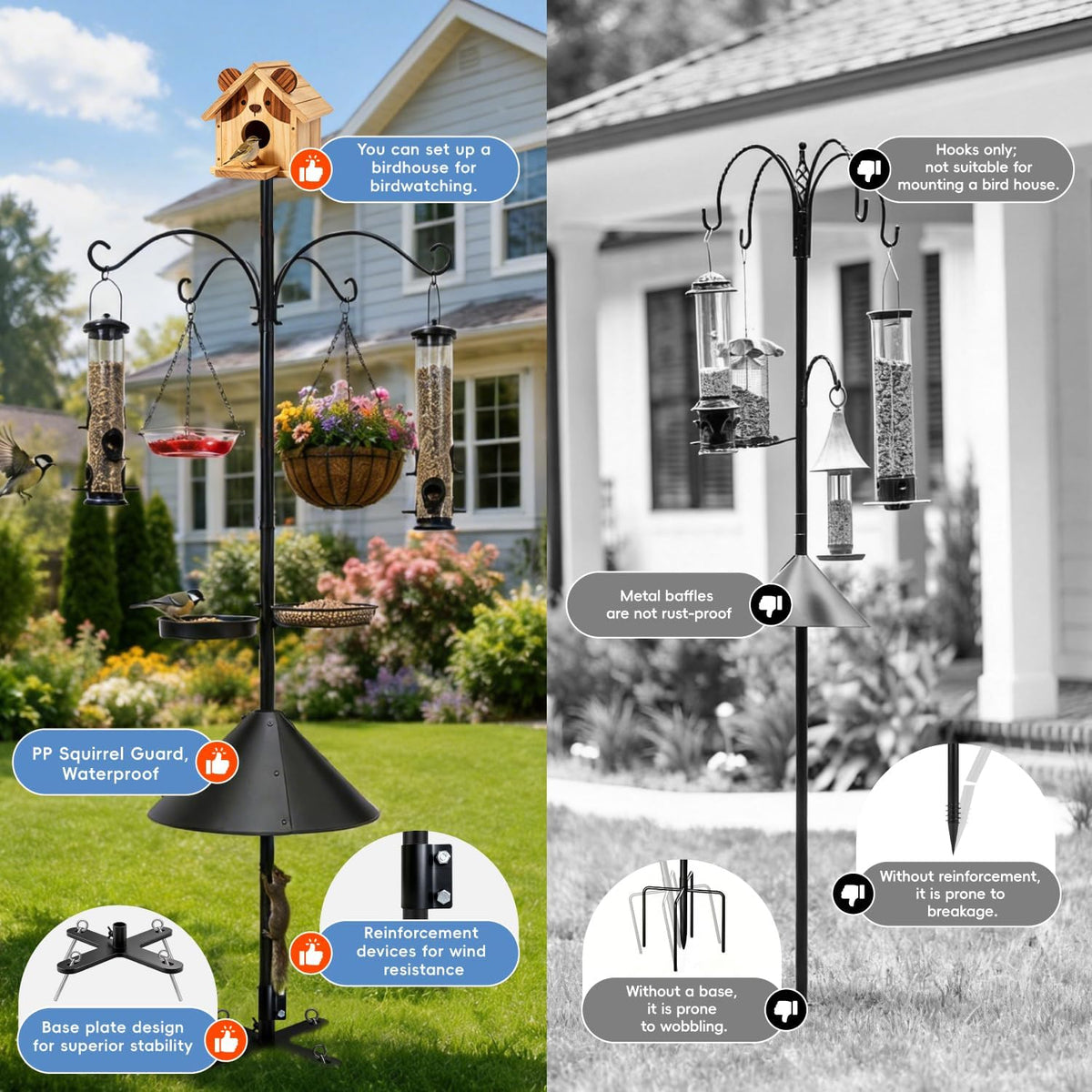 92 Inch Squirrel Proof Bird Feeder Pole with X shape Base Plate, Heavy Duty 1 Inch Dia Bird House Pole, Adjustable