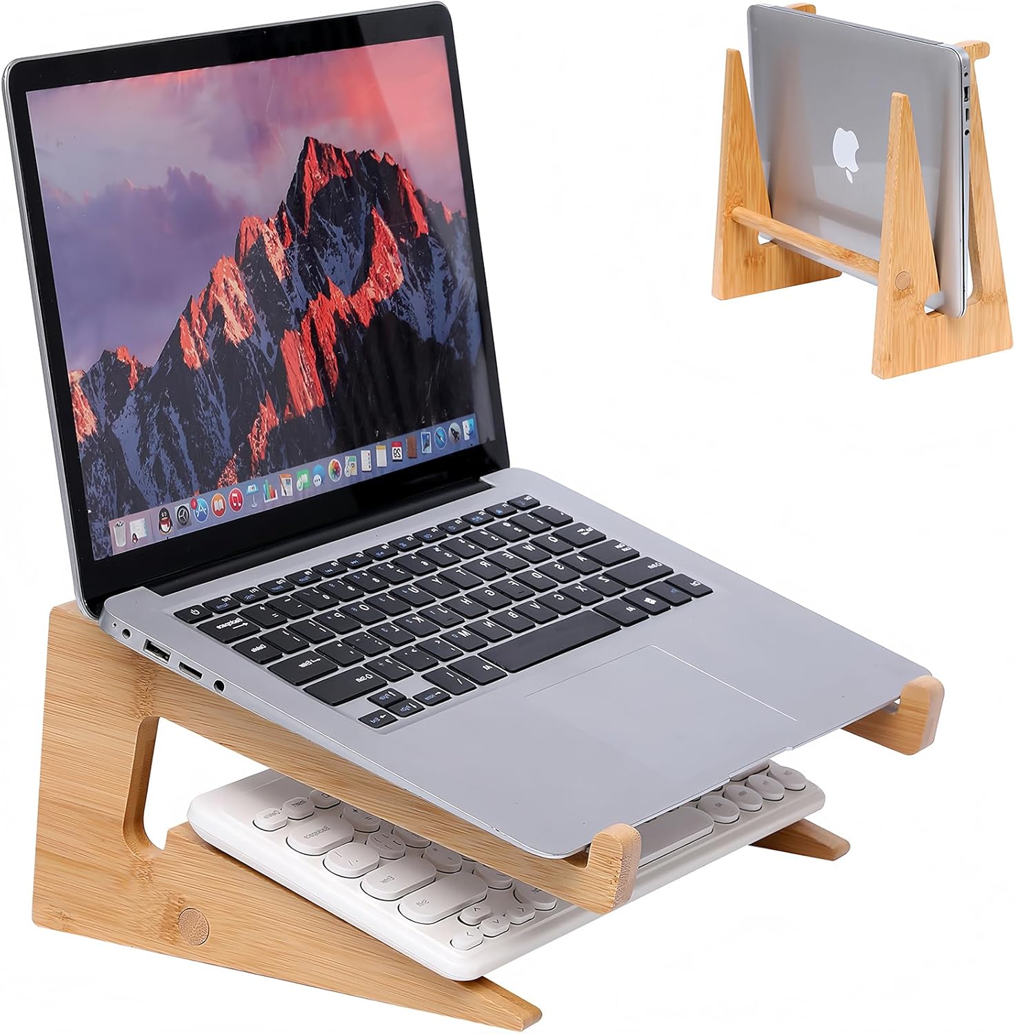 Wooden Laptop Stand Vertical Laptop for 13-18.6in Bamboo Stand for Desk,Laptop Stand Compatible with MacBook Air