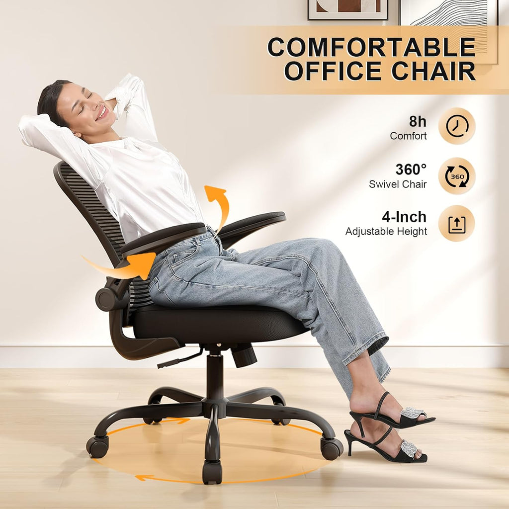 Office Chair, Ergonomic Desk Chairs 330LBS Capacity High Back Mesh Computer Chair with Flip-up Armrests, Comfy Work