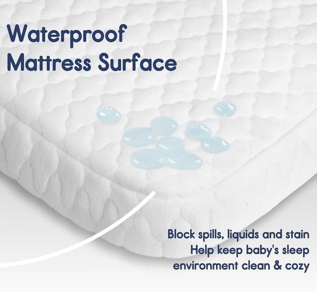 Waterproof Pack and Play Mattress 38"x26" for Babies White | Pack n Play Mattress Pad with Carry Bag, Firm Playard