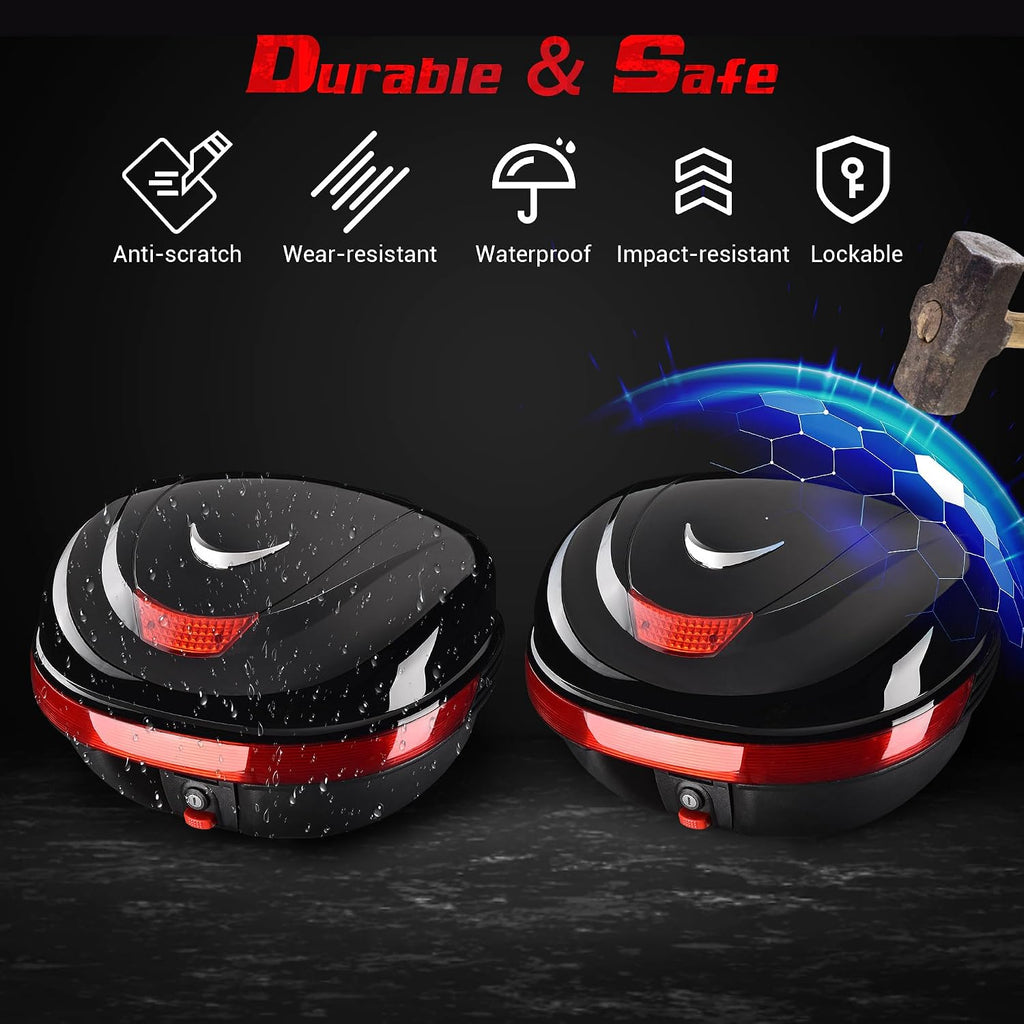 Motorcycle Trunk Top Case Motorcycle Tour Tail Box Lockable Storage Carrier Case for Helmet Luggage Black 35L(35L)