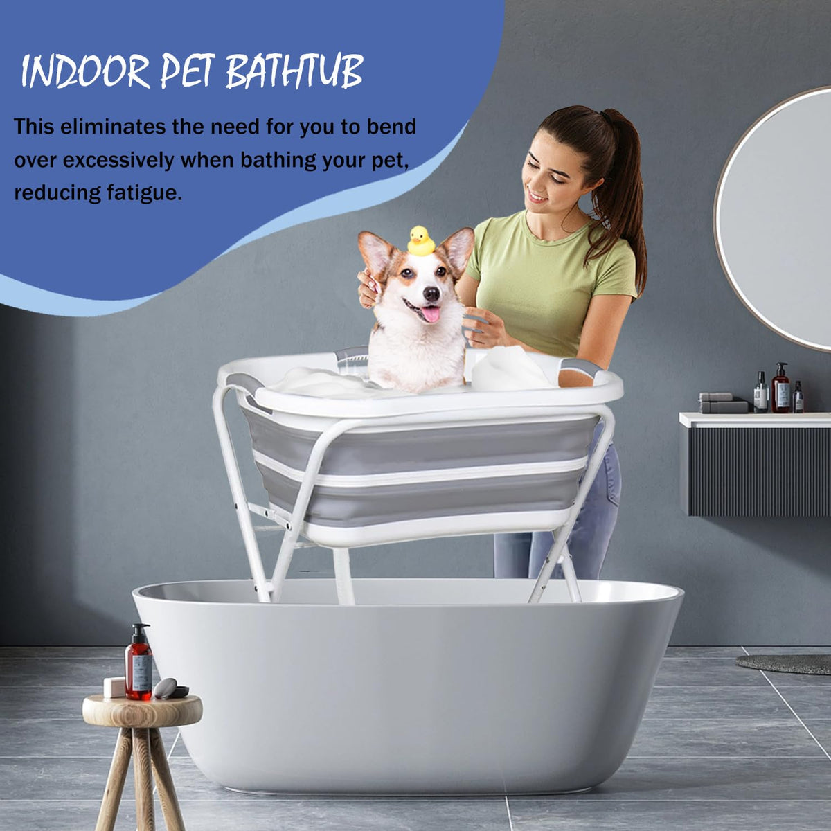 Portable Dog Bath Tub and Dog Washing Station, Collapsible Elevated Pet Tub for Bathing, Showering, Grooming, Pet