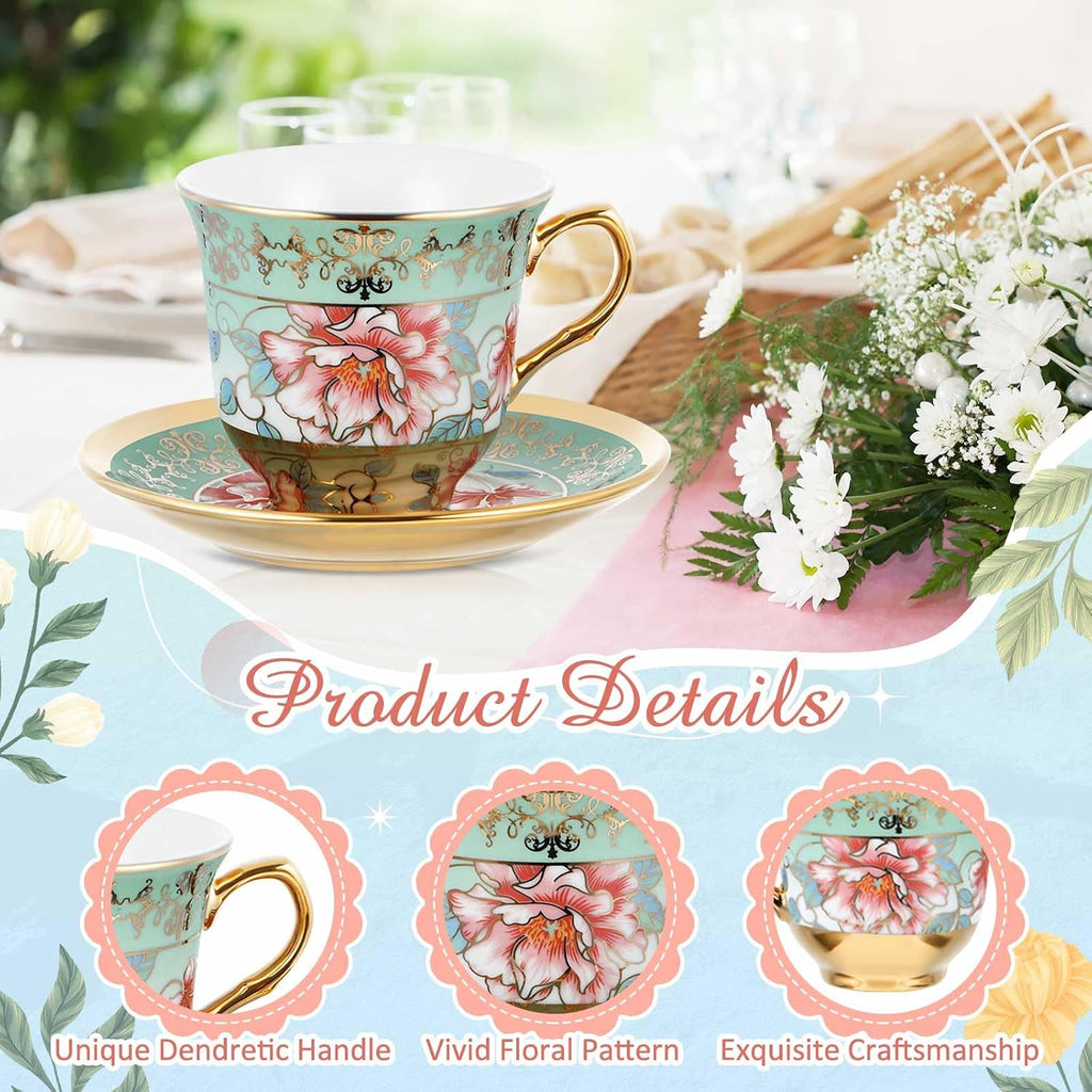 Set of 18 Tea Cups and Saucers, Stylish Style, 5.4 oz
